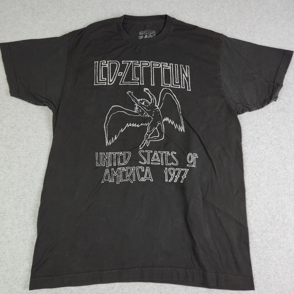 Led Zeppelin T-Shirt Mens Large Black USA 1977 Icarus Graphic Cotton Rock Band